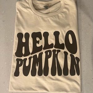 Hello Pumpkin Shirt - NEVER WORN. Dark brown puff print